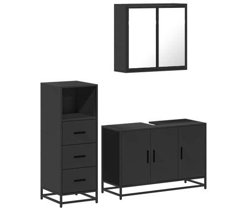 Juego de muebles de baño 3 pzas madera contrachapada negro