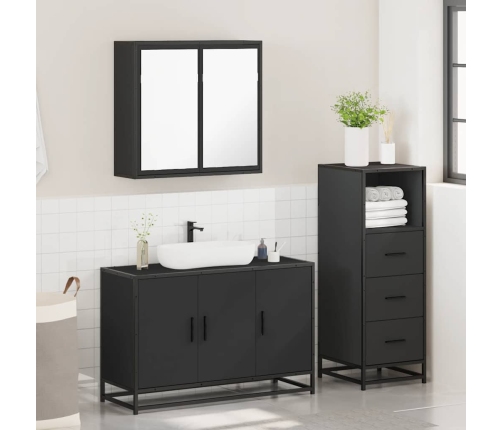 Juego de muebles de baño 3 pzas madera contrachapada negro