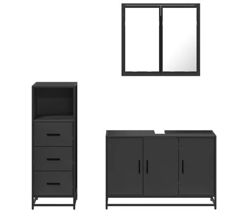 Juego de muebles de baño 3 pzas madera contrachapada negro