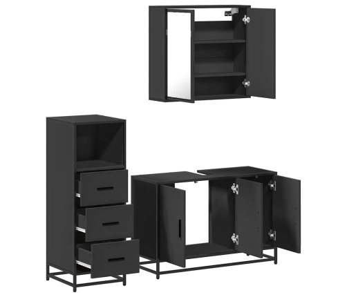 Juego de muebles de baño 3 pzas madera contrachapada negro