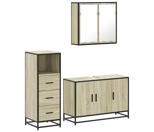 Set de muebles de baño 3 pzas madera contrachapada roble Sonoma