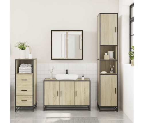 Set de muebles de baño 3 pzas madera contrachapada roble Sonoma