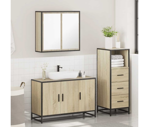 Set de muebles de baño 3 pzas madera contrachapada roble Sonoma