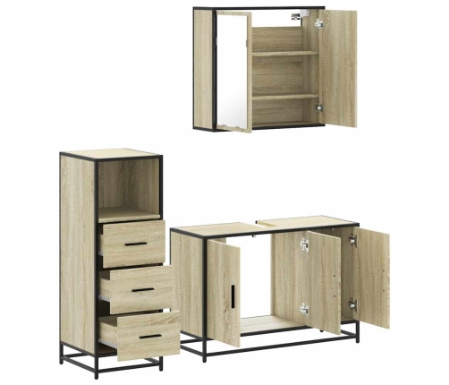 Set de muebles de baño 3 pzas madera contrachapada roble Sonoma