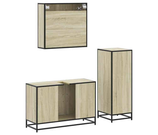 Set de muebles de baño 3 pzas madera contrachapada roble Sonoma