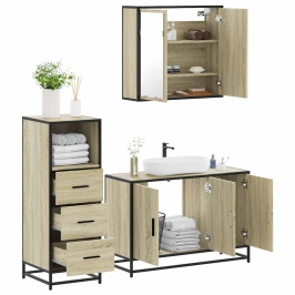 Set de muebles de baño 3 pzas madera contrachapada roble Sonoma