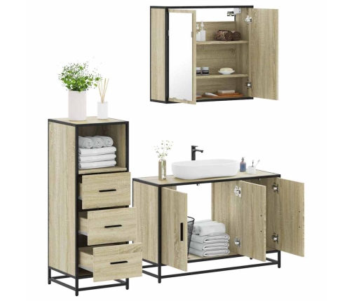 Set de muebles de baño 3 pzas madera contrachapada roble Sonoma