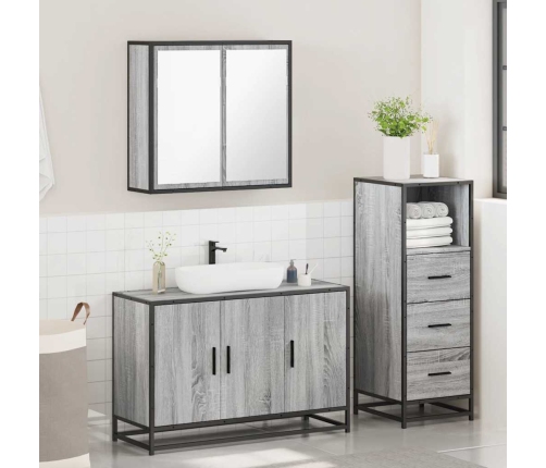 Set de muebles de baño 3 pzas madera contrachapada gris sonoma