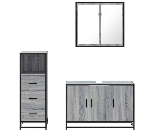 Set de muebles de baño 3 pzas madera contrachapada gris sonoma