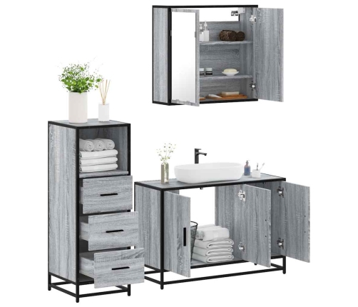 Set de muebles de baño 3 pzas madera contrachapada gris sonoma