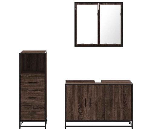 Set de muebles baño 3 pzas madera contrachapada roble marrón