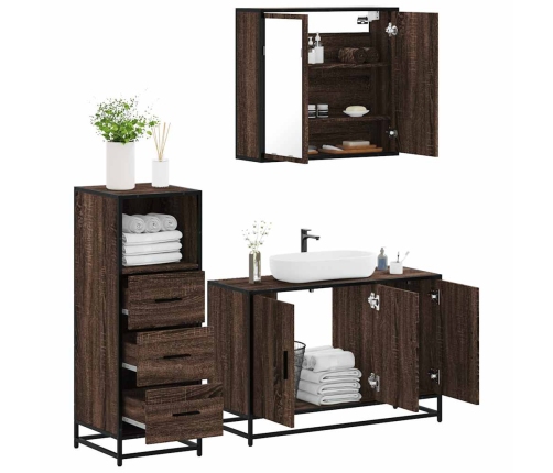 Set de muebles baño 3 pzas madera contrachapada roble marrón