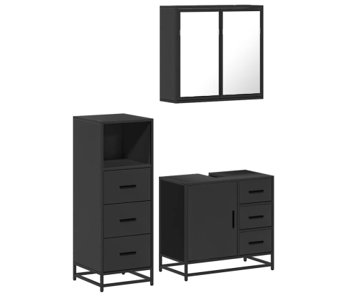 Juego de muebles de baño 3 pzas madera contrachapada negro