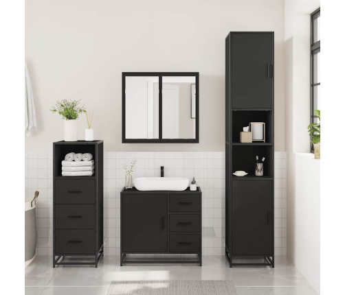 Juego de muebles de baño 3 pzas madera contrachapada negro