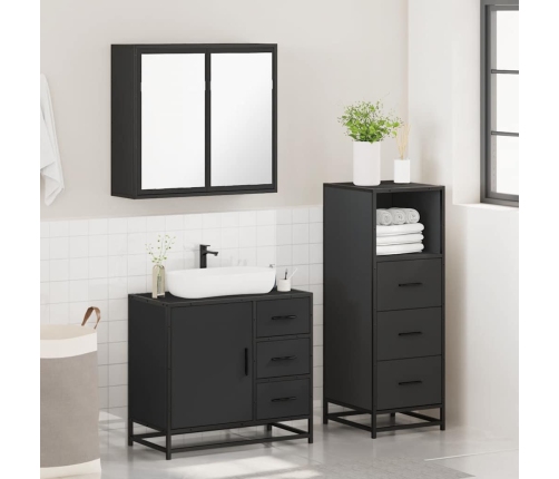 Juego de muebles de baño 3 pzas madera contrachapada negro