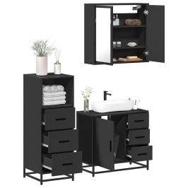 Juego de muebles de baño 3 pzas madera contrachapada negro