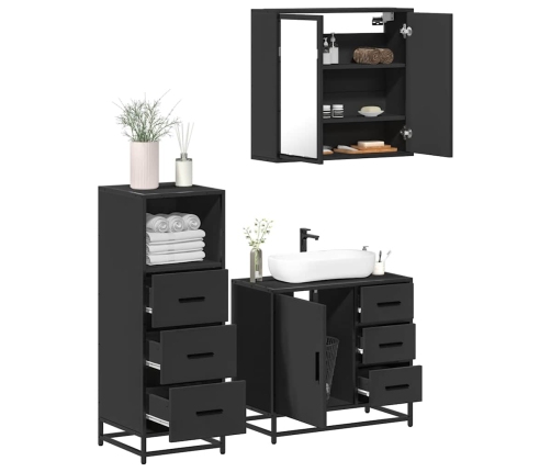 Juego de muebles de baño 3 pzas madera contrachapada negro