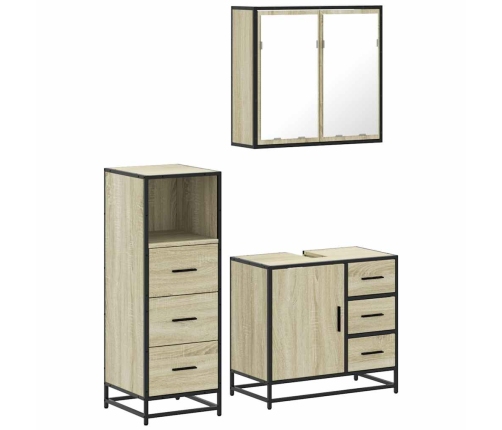 Set de muebles de baño 3 pzas madera contrachapada roble Sonoma