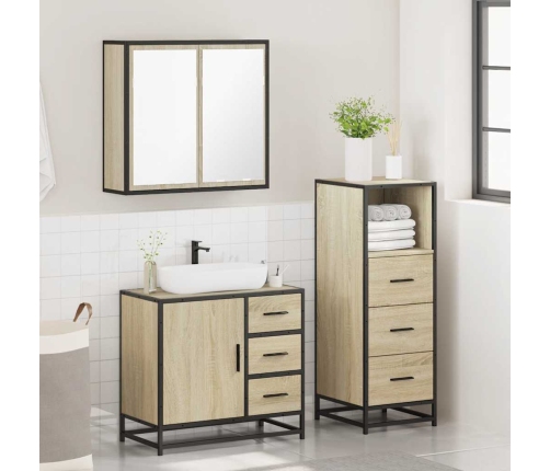 Set de muebles de baño 3 pzas madera contrachapada roble Sonoma