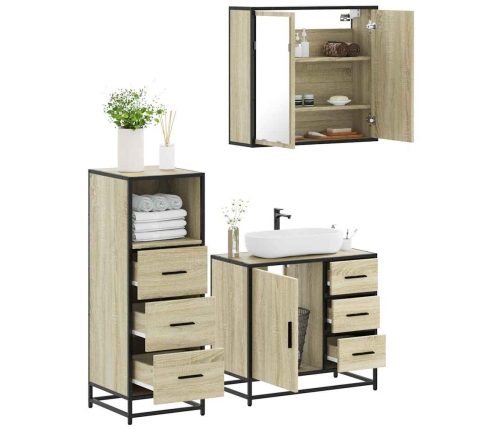 Set de muebles de baño 3 pzas madera contrachapada roble Sonoma