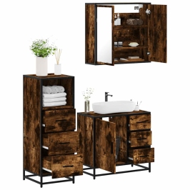 Set de muebles baño 3 pzas madera contrachapada roble ahumado