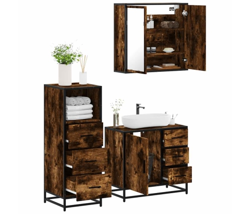 Set de muebles baño 3 pzas madera contrachapada roble ahumado