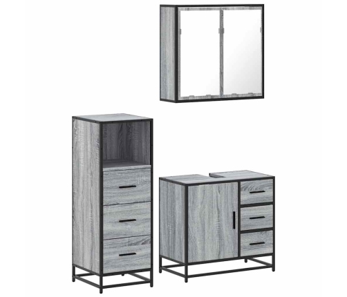 Set de muebles de baño 3 pzas madera contrachapada gris sonoma