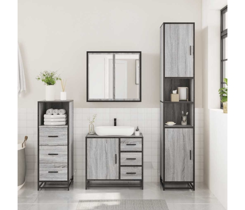 Set de muebles de baño 3 pzas madera contrachapada gris sonoma