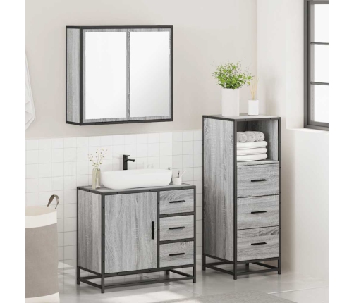 Set de muebles de baño 3 pzas madera contrachapada gris sonoma