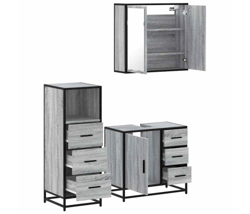 Set de muebles de baño 3 pzas madera contrachapada gris sonoma