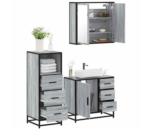 Set de muebles de baño 3 pzas madera contrachapada gris sonoma