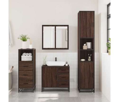 Set de muebles baño 3 pzas madera contrachapada roble marrón