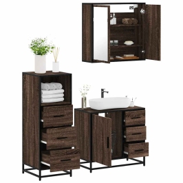 Set de muebles baño 3 pzas madera contrachapada roble marrón