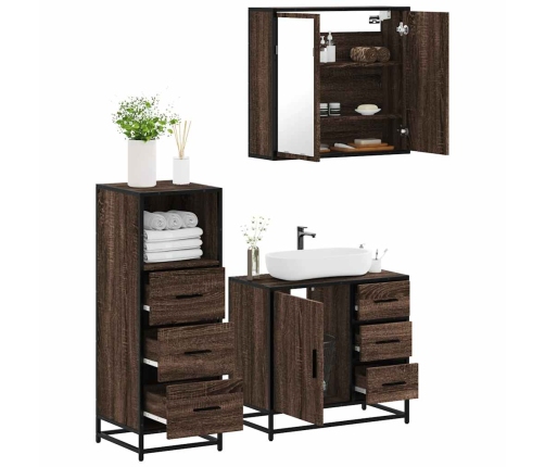 Set de muebles baño 3 pzas madera contrachapada roble marrón