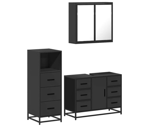 Juego de muebles de baño 3 pzas madera contrachapada negro