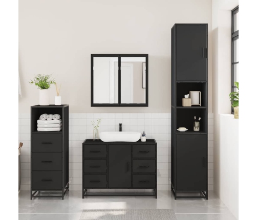 Juego de muebles de baño 3 pzas madera contrachapada negro