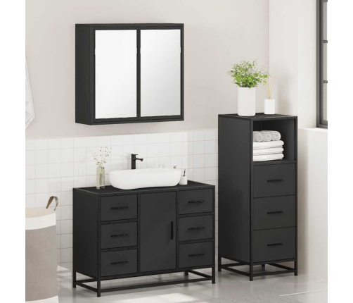 Juego de muebles de baño 3 pzas madera contrachapada negro