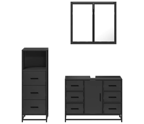 Juego de muebles de baño 3 pzas madera contrachapada negro