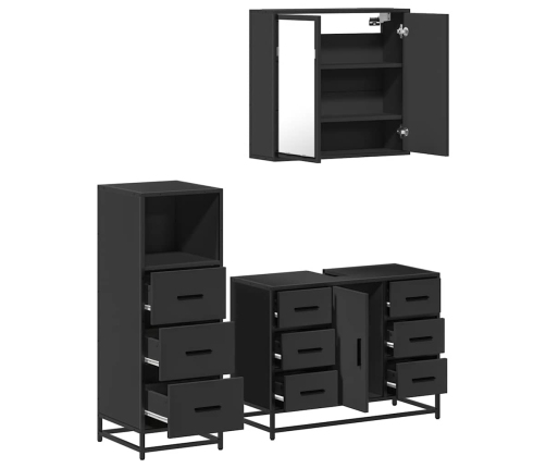 Juego de muebles de baño 3 pzas madera contrachapada negro