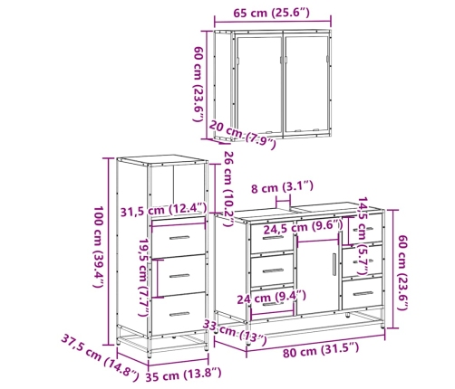 Juego de muebles de baño 3 pzas madera contrachapada negro