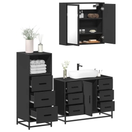 Juego de muebles de baño 3 pzas madera contrachapada negro