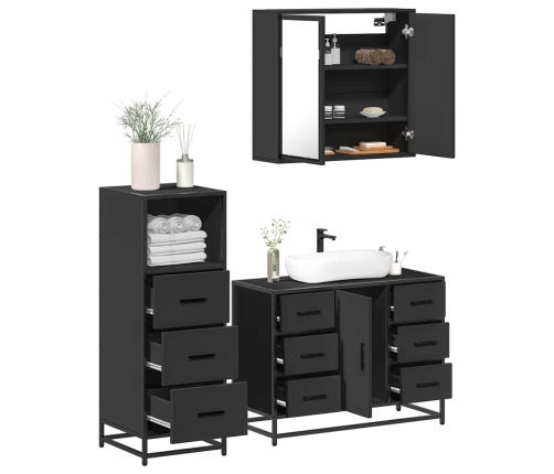 Juego de muebles de baño 3 pzas madera contrachapada negro