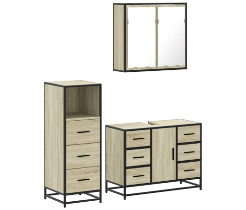 Set de muebles de baño 3 pzas madera contrachapada roble Sonoma