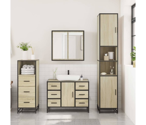 Set de muebles de baño 3 pzas madera contrachapada roble Sonoma