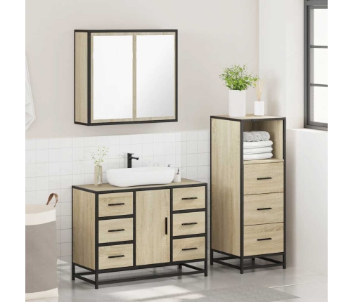 Set de muebles de baño 3 pzas madera contrachapada roble Sonoma