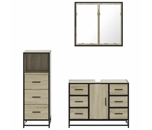 Set de muebles de baño 3 pzas madera contrachapada roble Sonoma