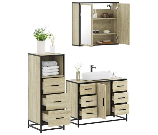 Set de muebles de baño 3 pzas madera contrachapada roble Sonoma