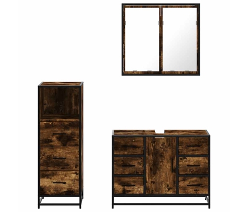 Set de muebles baño 3 pzas madera contrachapada roble ahumado