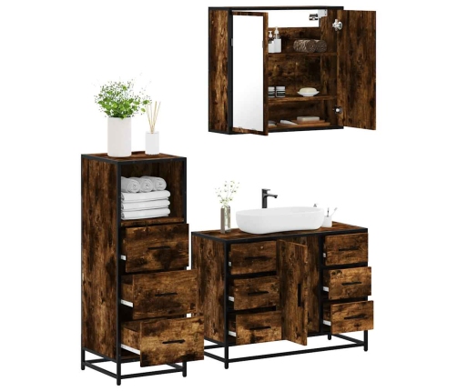 Set de muebles baño 3 pzas madera contrachapada roble ahumado