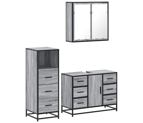 Set de muebles de baño 3 pzas madera contrachapada gris sonoma